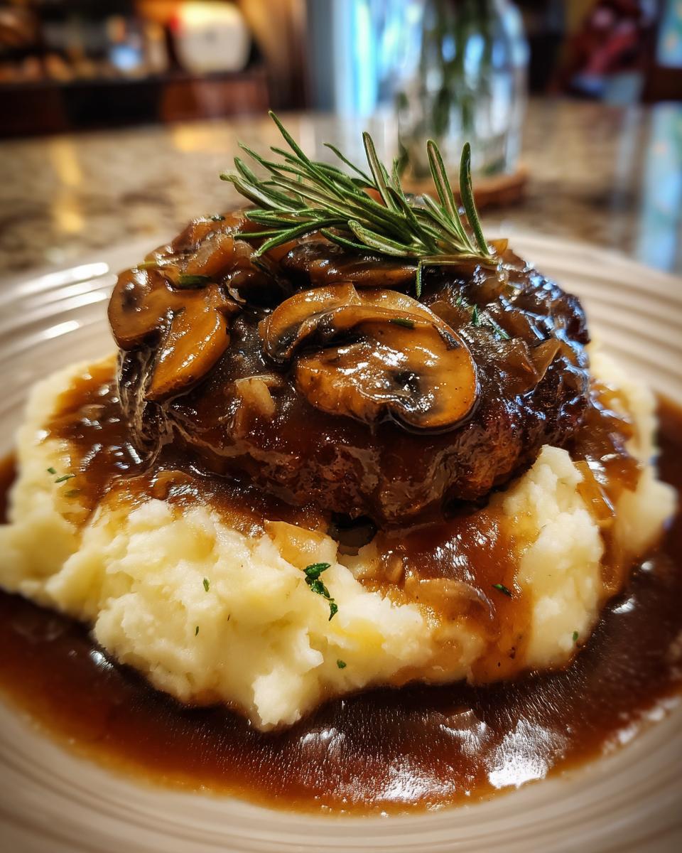 Salisbury Steak Garlic Mash Potatoes Mushroom & Onion Gravy - detail 1