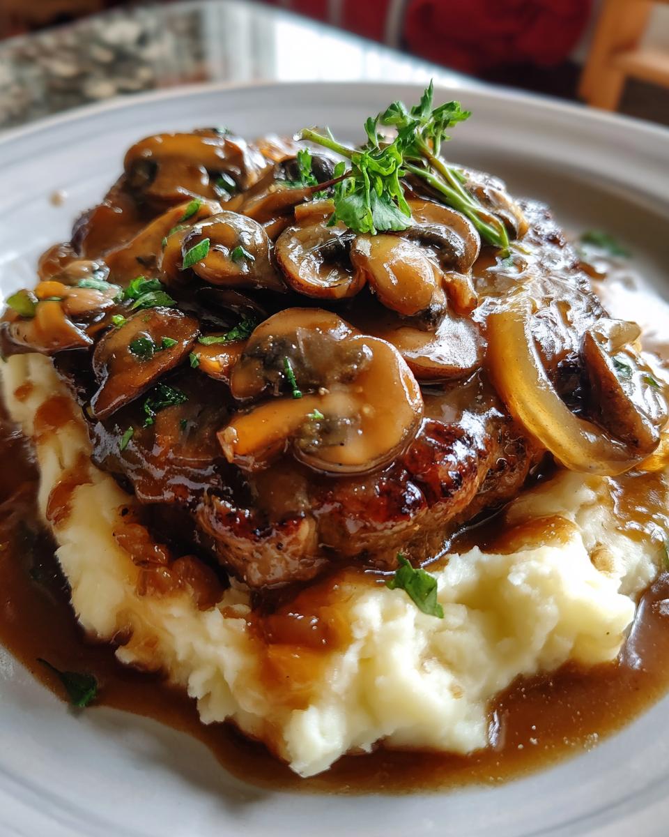 Salisbury Steak Garlic Mash Potatoes Mushroom & Onion Gravy - detail 2