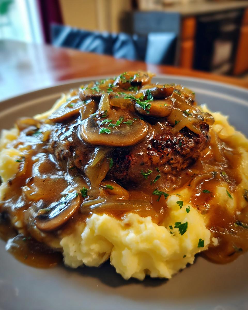 Salisbury Steak Garlic Mash Potatoes Mushroom & Onion Gravy - detail 3