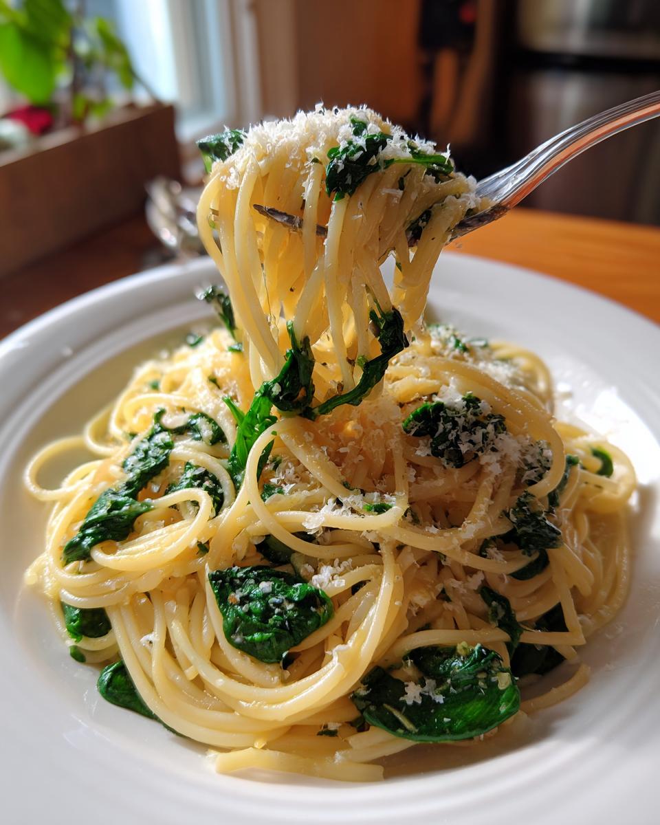 Spaghetti with Garlic & Spinach - detail 1