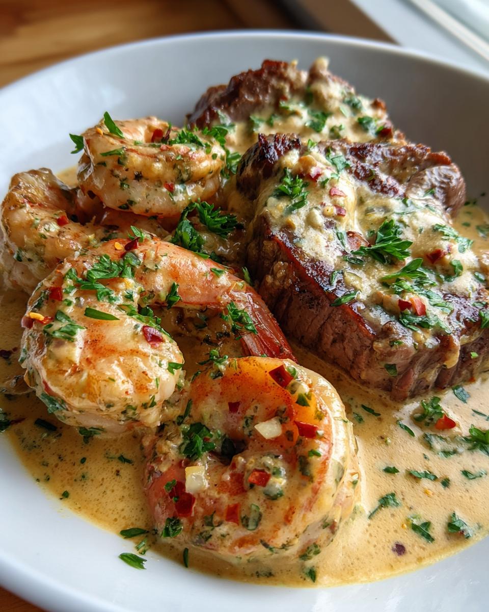 Spicy Shrimp & Steak in Creamy Alfredo Sauce - detail 1