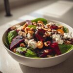Beet Salad with Spinach, Cashews, Cranberries, and Goat Cheese