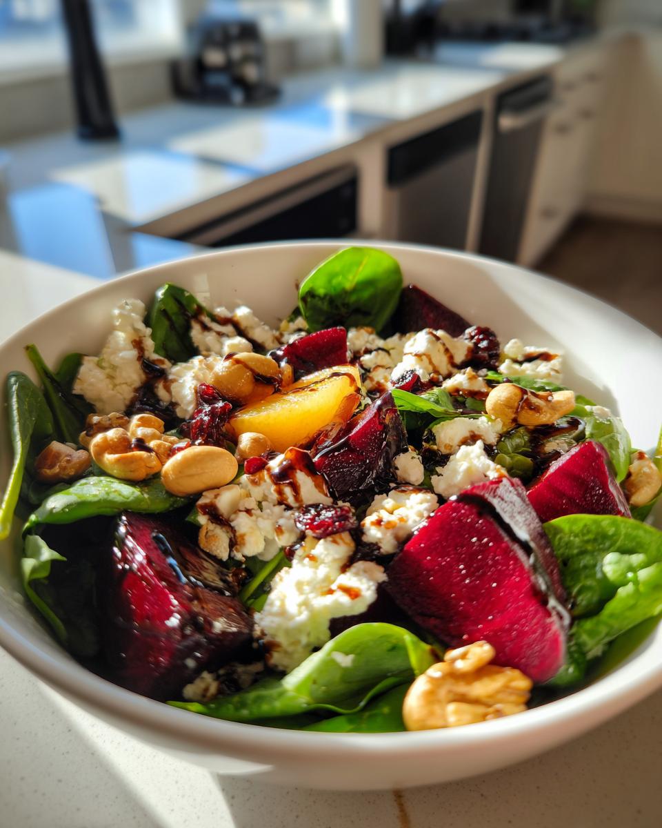 Beet Salad with Spinach, Cashews, Cranberries, and Goat Cheese - detail 2