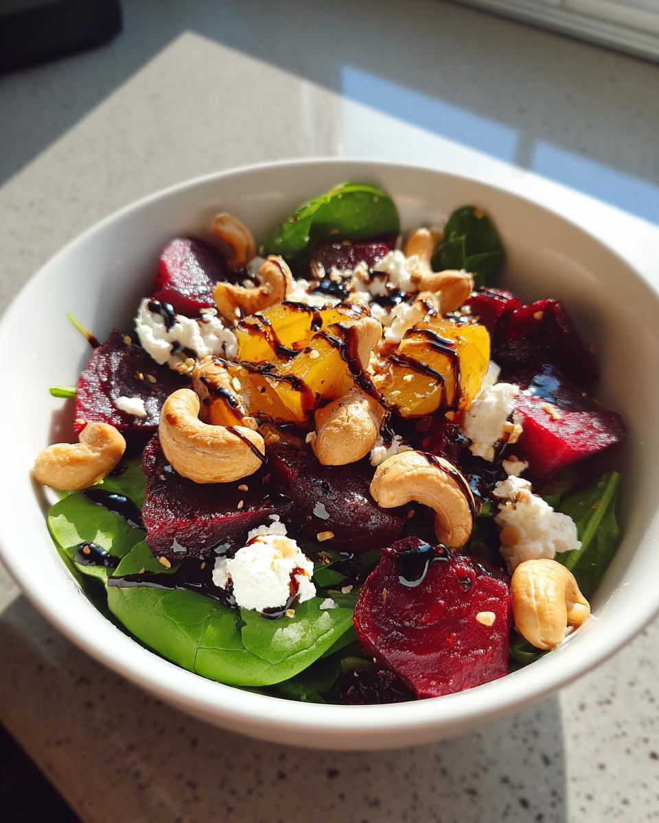 Beet Salad with Spinach, Cashews, Cranberries, and Goat Cheese - detail 4