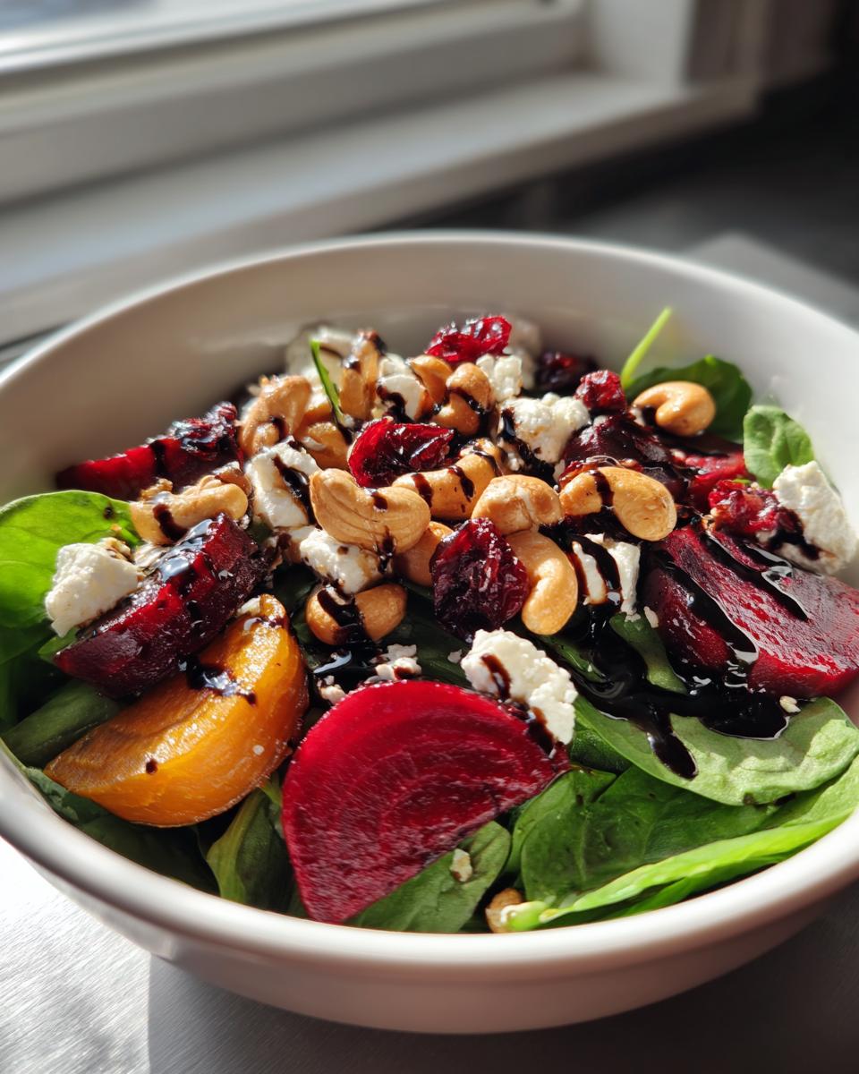 Beet Salad with Spinach, Cashews, Cranberries, and Goat Cheese - detail 5