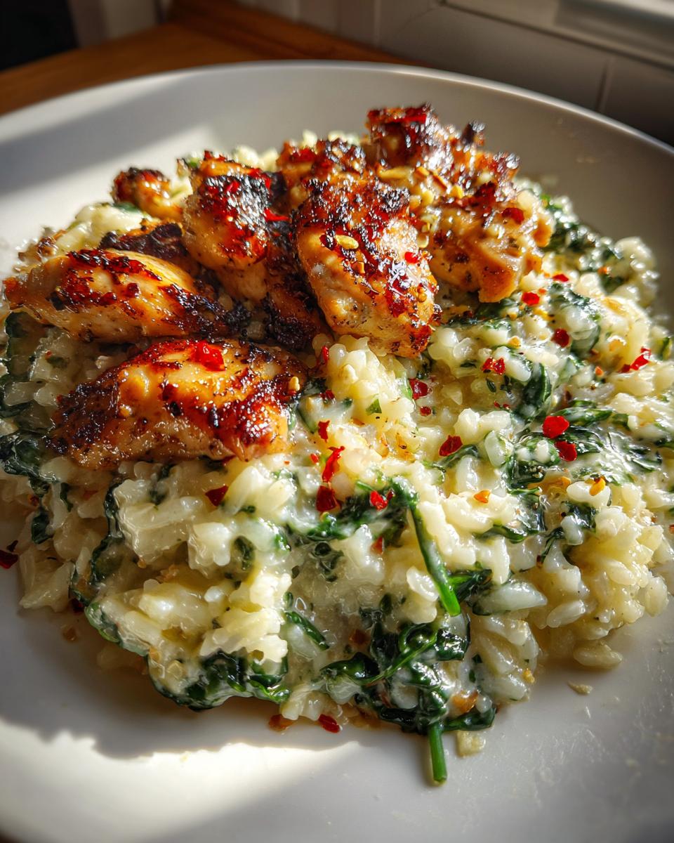 Creamy Parmesan Spinach Rice with Spicy Garlic Chicken - detail 3