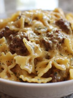 Creamy Velveeta Beef Pasta with Bowtie Noodles