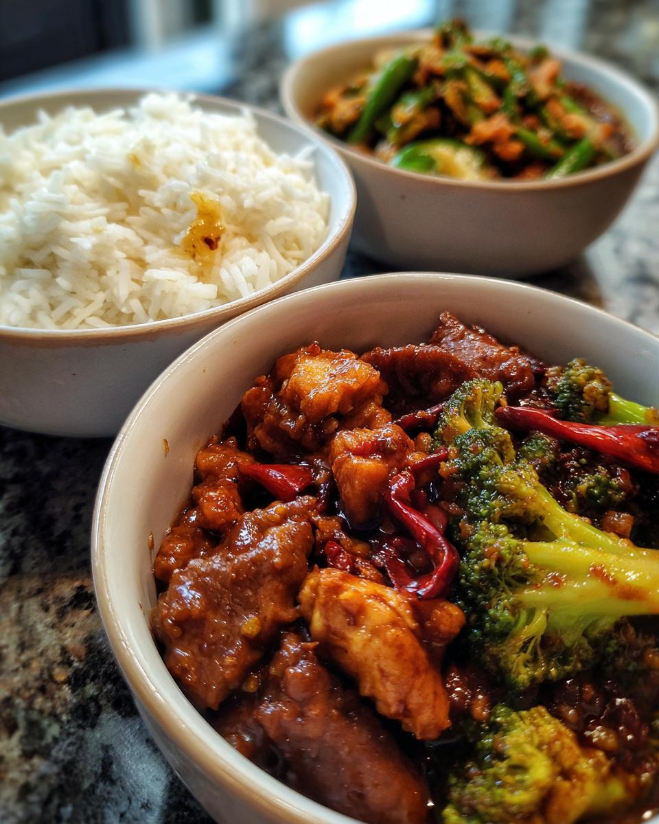 Homemade Takeout Trio: Kung Pao Chicken, Beef and Broccoli, and Bourbon Chicken - detail 1