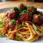 Pasta with Juicy Meatballs and Tomato Vegetable Sauce
