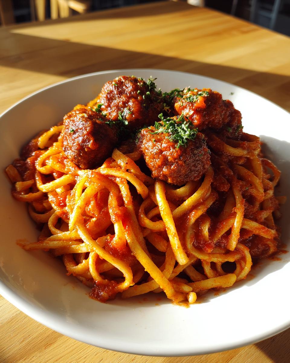 Pasta with Juicy Meatballs and Tomato Vegetable Sauce - detail 2