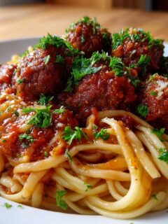 Pasta with Juicy Meatballs and Tomato Vegetable Sauce