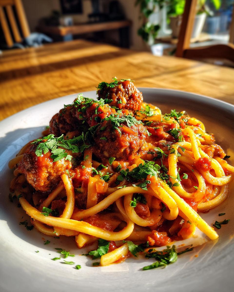 Pasta with Juicy Meatballs and Tomato Vegetable Sauce - detail 3