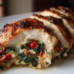 Roasted Red Pepper, Spinach, and Mozzarella Stuffed Chicken