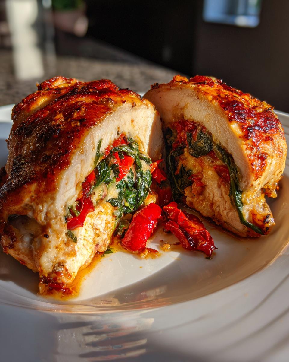 Roasted Red Pepper, Spinach, and Mozzarella Stuffed Chicken - detail 2