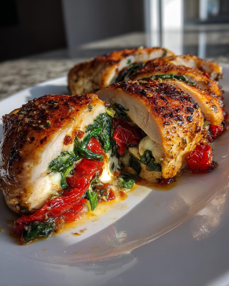 Roasted Red Pepper, Spinach, and Mozzarella Stuffed Chicken - detail 3
