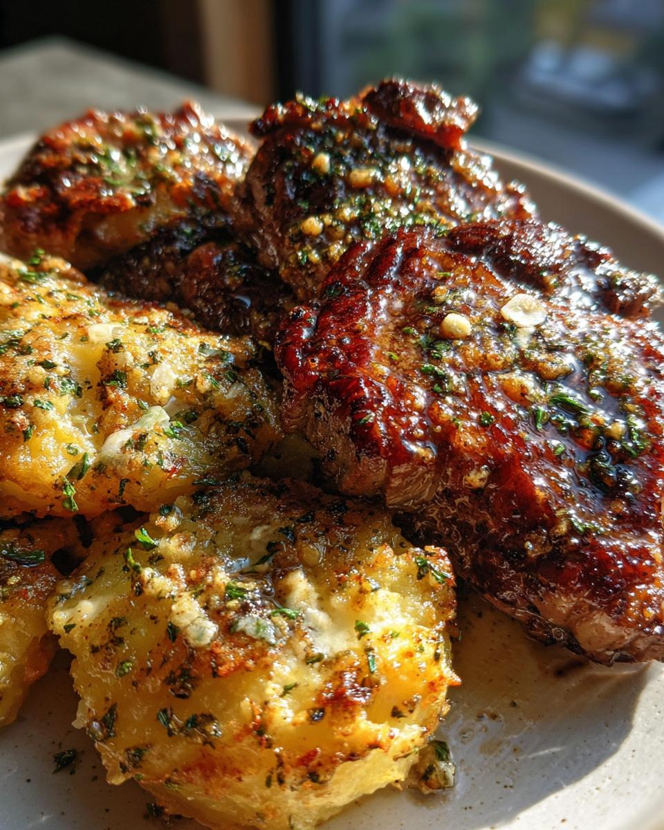 Slow-Cooked Garlic Butter Chicken & Ribeye with Parmesan Potatoes - detail 1