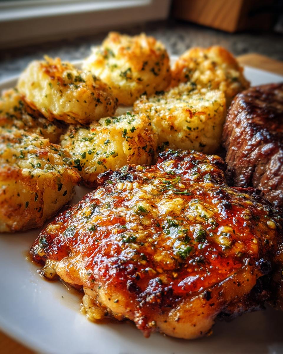 Slow-Cooked Garlic Butter Chicken & Ribeye with Parmesan Potatoes - detail 2