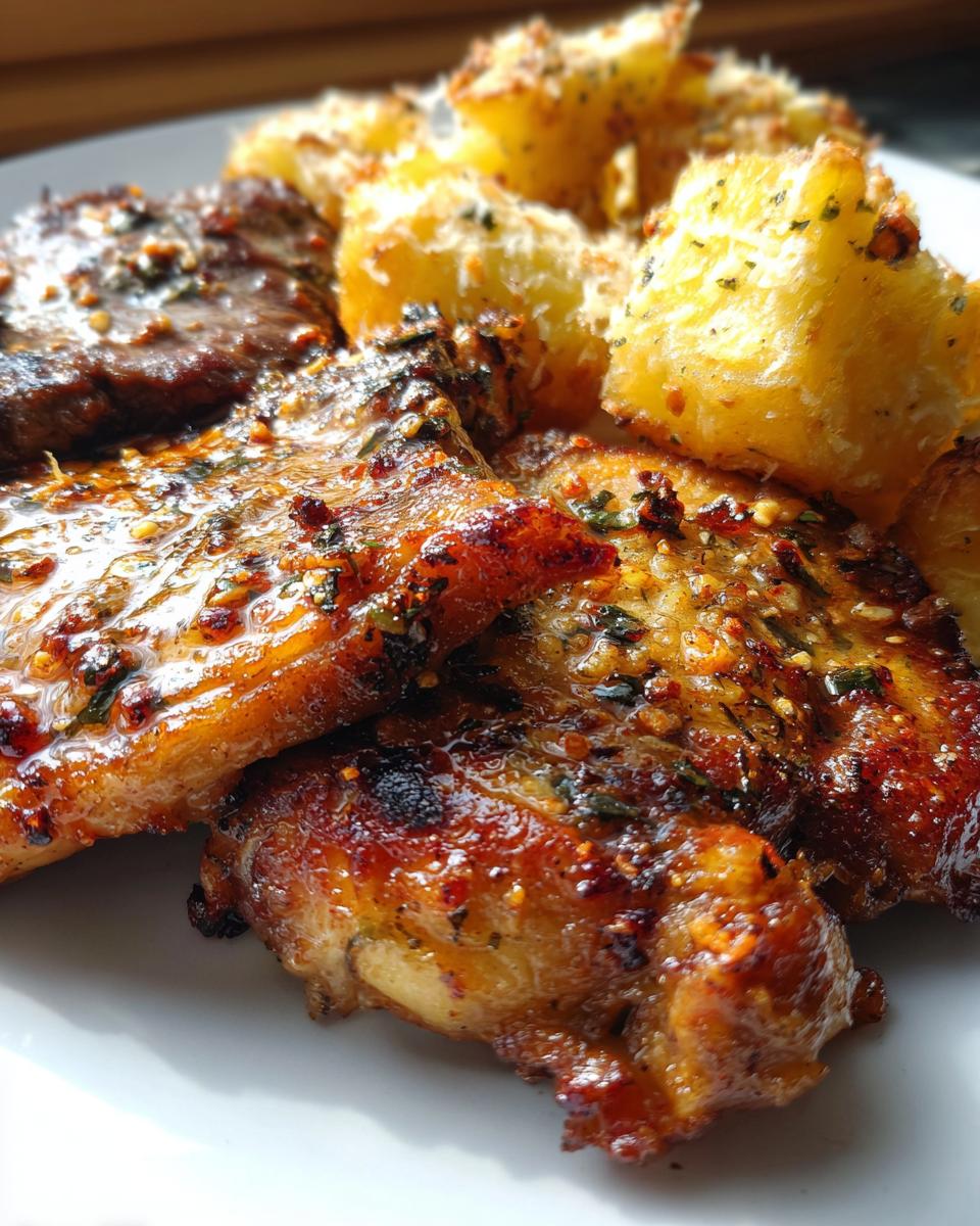 Slow-Cooked Garlic Butter Chicken & Ribeye with Parmesan Potatoes - detail 3