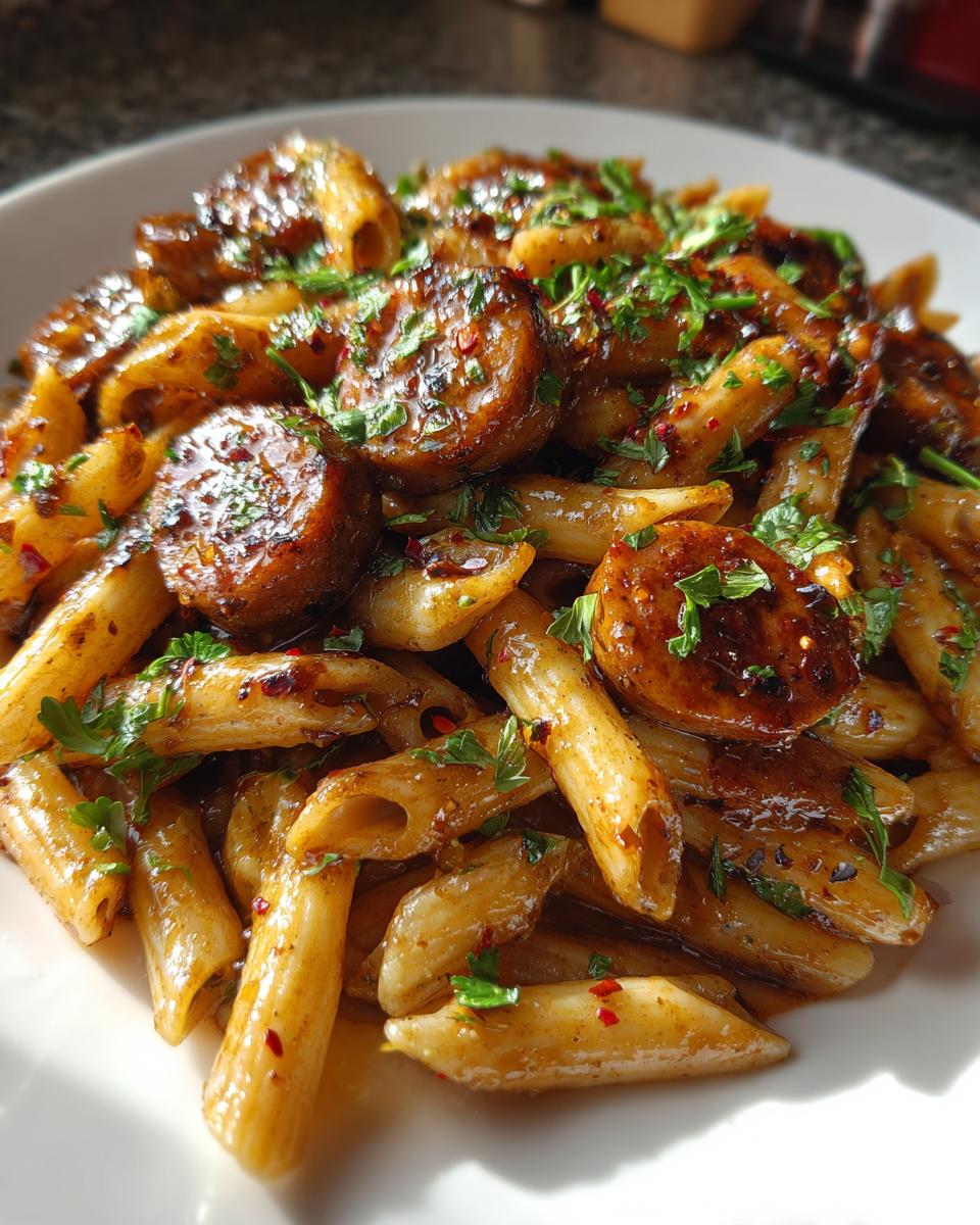 Sticky Honey Garlic Sausage Pasta - detail 2