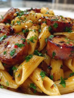 Sticky Honey Garlic Sausage Pasta