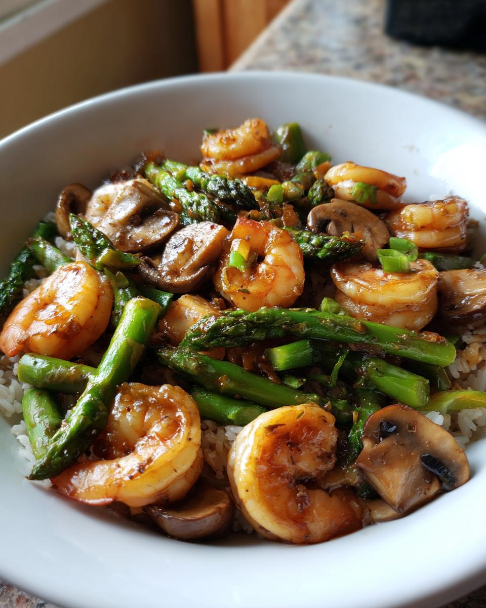 Stir-fried Shrimp with Asparagus and Mushrooms - detail 2