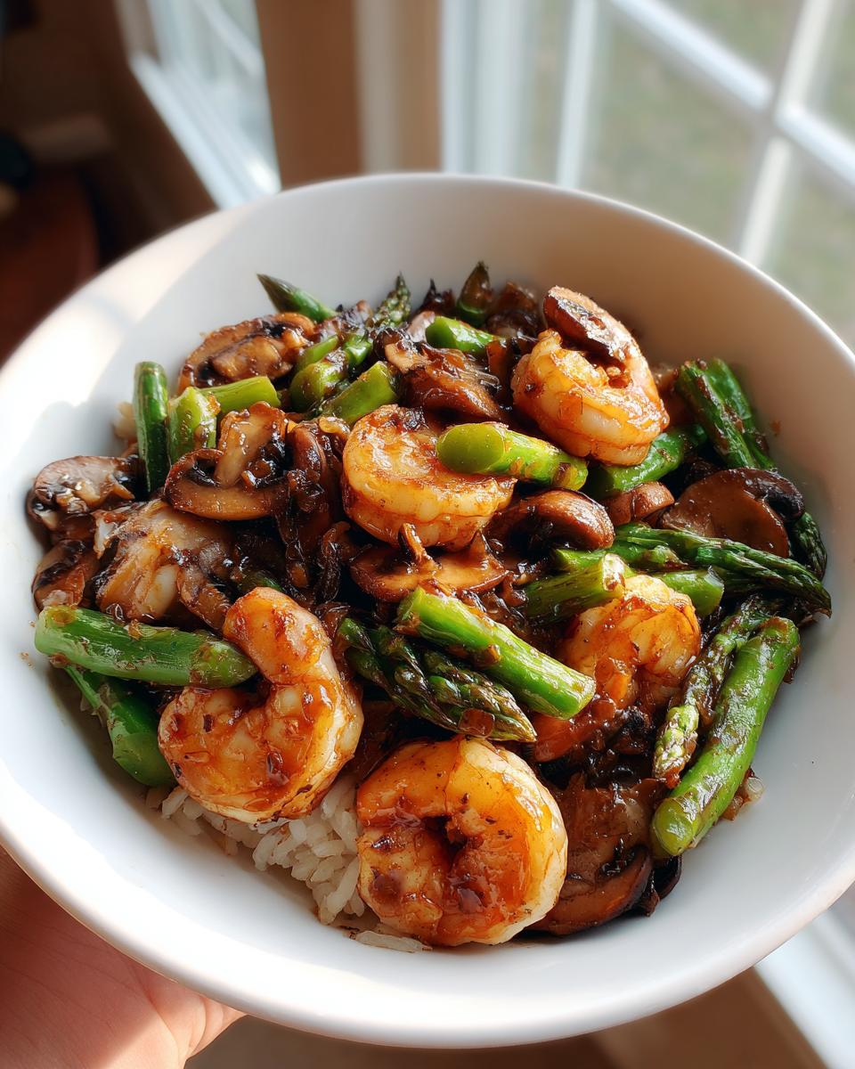 Stir-fried Shrimp with Asparagus and Mushrooms - detail 3