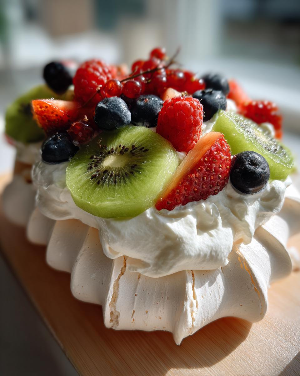 Airfryer Pavlova with Fresh Fruits and Whipped Cream for Easter, Christmas - detail 3