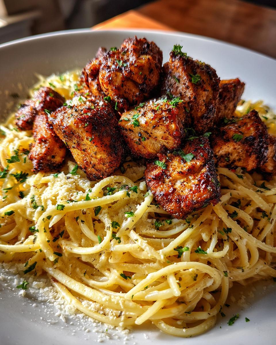 Cajun Chicken Bites with Cheesy Alfredo Linguine for Christmas - detail 2
