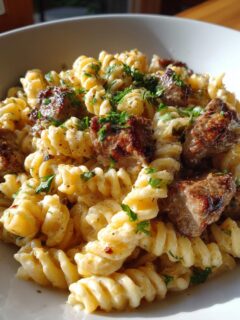 Cajun Steak Tips with Cheesy Parmesan Rotini for Christmas, Thanksgiving