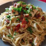 Chicken and Bacon Pasta in Garlic Cream Sauce