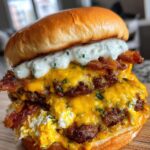 Double-Decker Jalapeño Popper Smash Burgers with Ranch Drizzle for Halloween