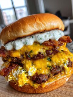 Double-Decker Jalapeño Popper Smash Burgers with Ranch Drizzle for Halloween