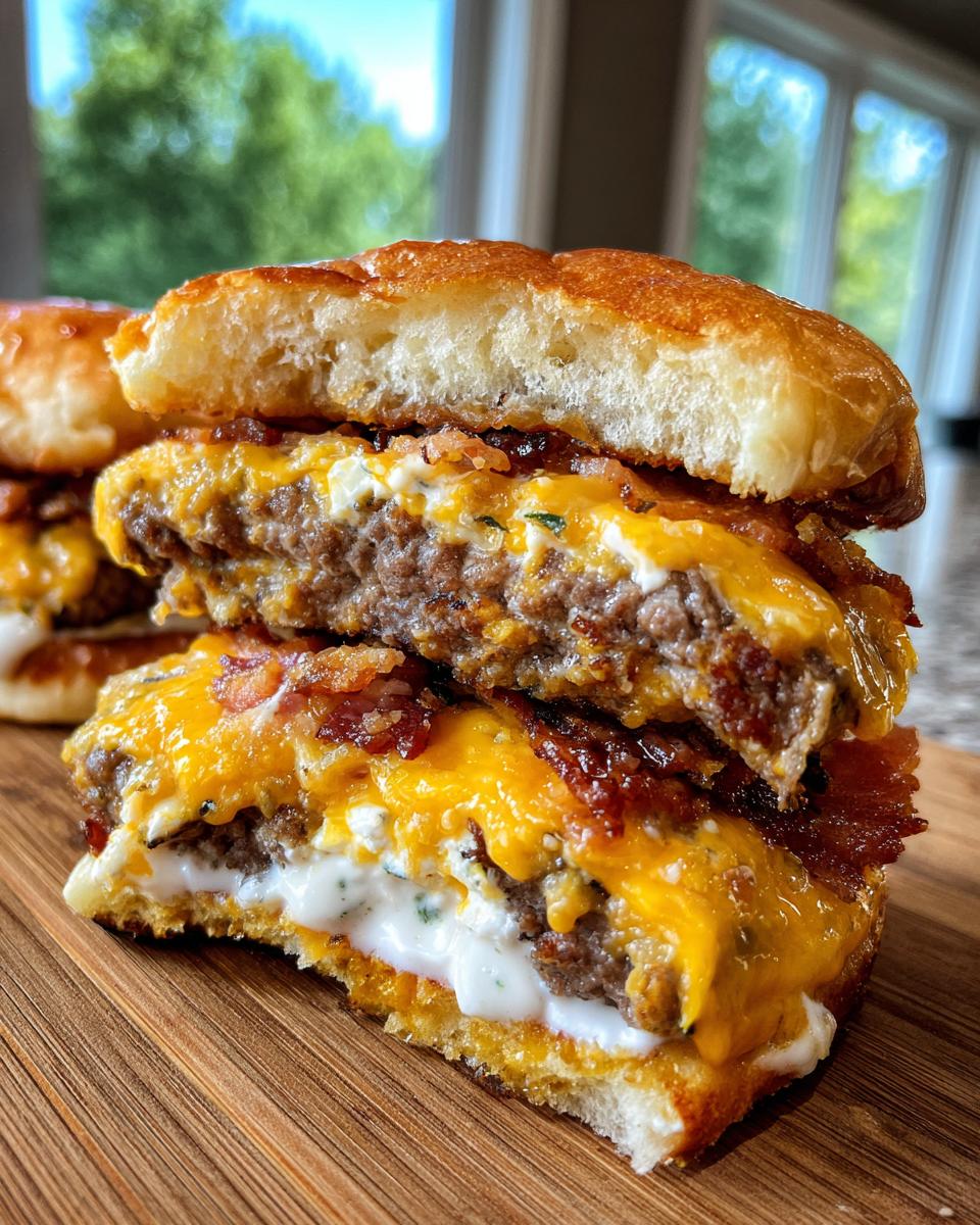 Double-Decker Jalapeño Popper Smash Burgers with Ranch Drizzle for Halloween - detail 3