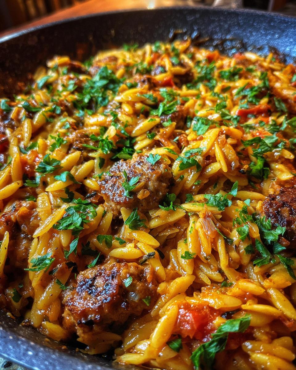 Hearty Italian Sausage and Orzo Skillet for Christmas, Thanksgiving - detail 1