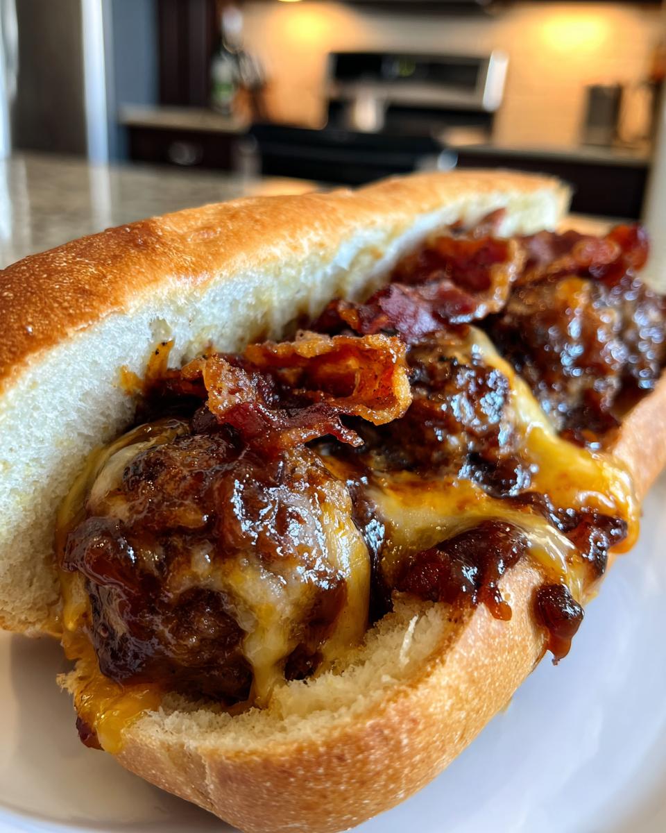 Bourbon BBQ Bacon Cheeseburger Meatball Subs for Halloween, Thanksgiving - detail 1