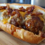 Bourbon BBQ Bacon Cheeseburger Meatball Subs for Halloween, Thanksgiving