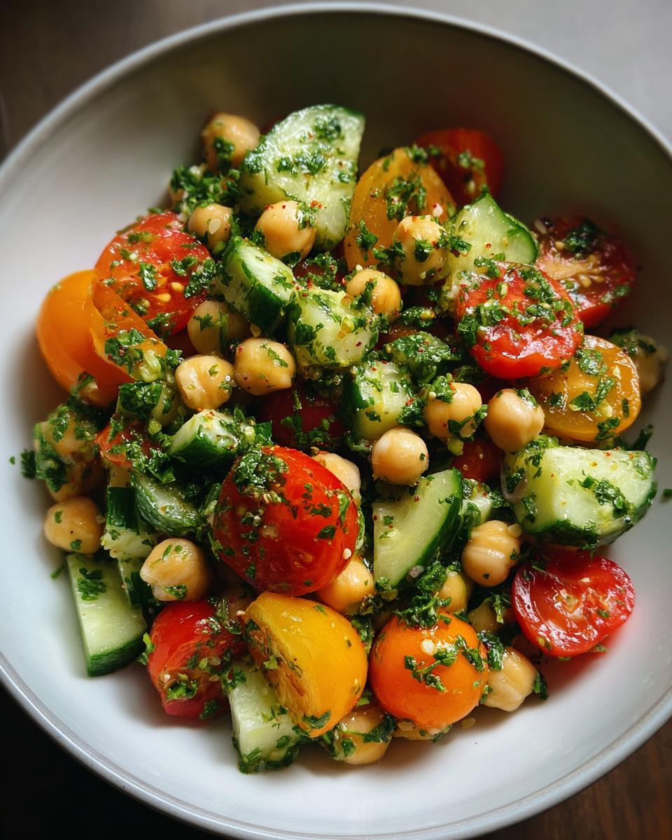 Chickpea Cucumber Tomato Salad with Lemon Parsley Vinaigrette - detail 1