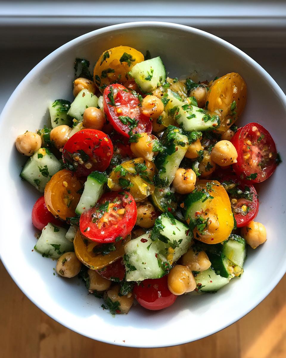 Chickpea Cucumber Tomato Salad with Lemon Parsley Vinaigrette - detail 2