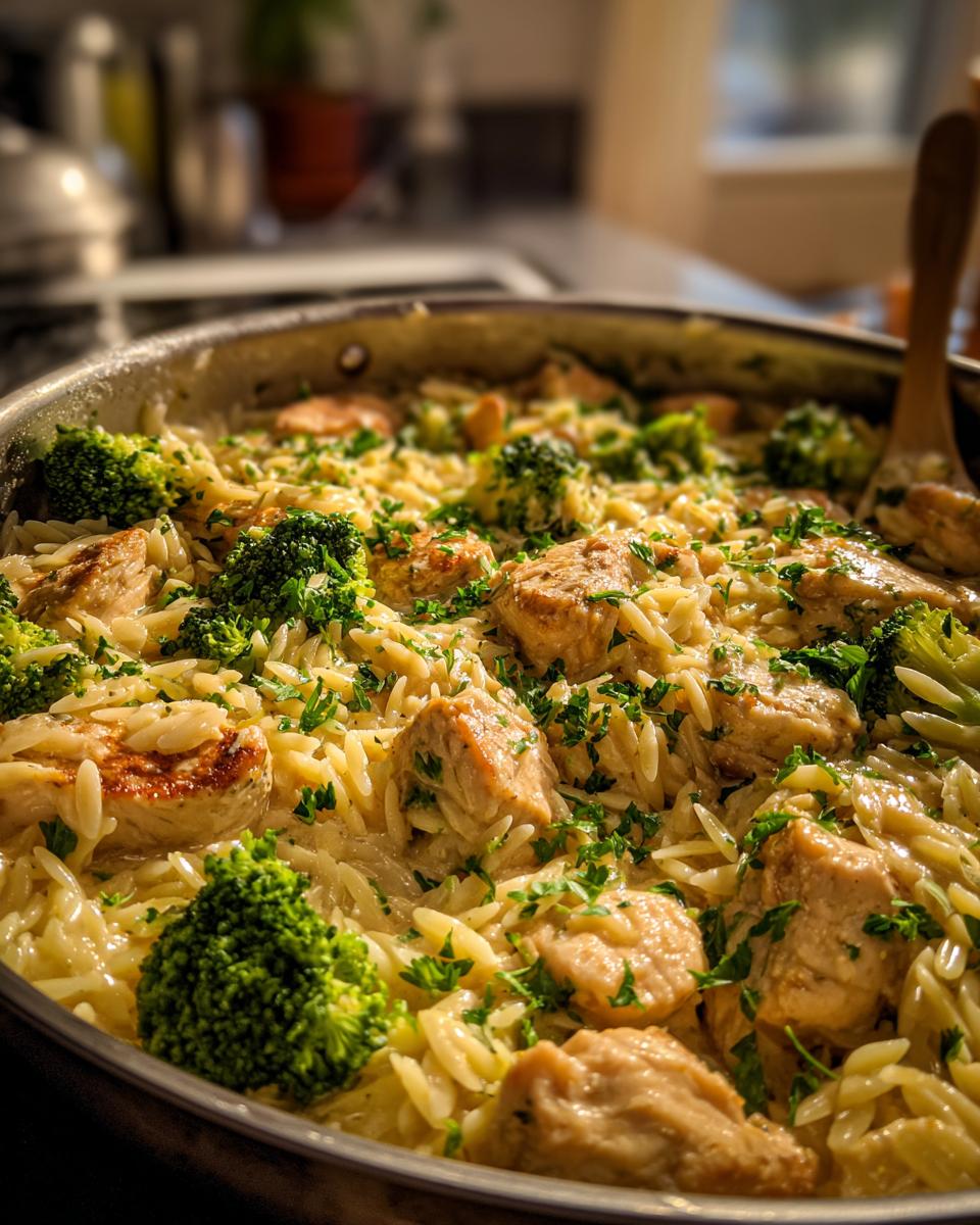 Creamy Garlic Parmesan Chicken and Broccoli Orzo Skillet for Christmas - detail 1