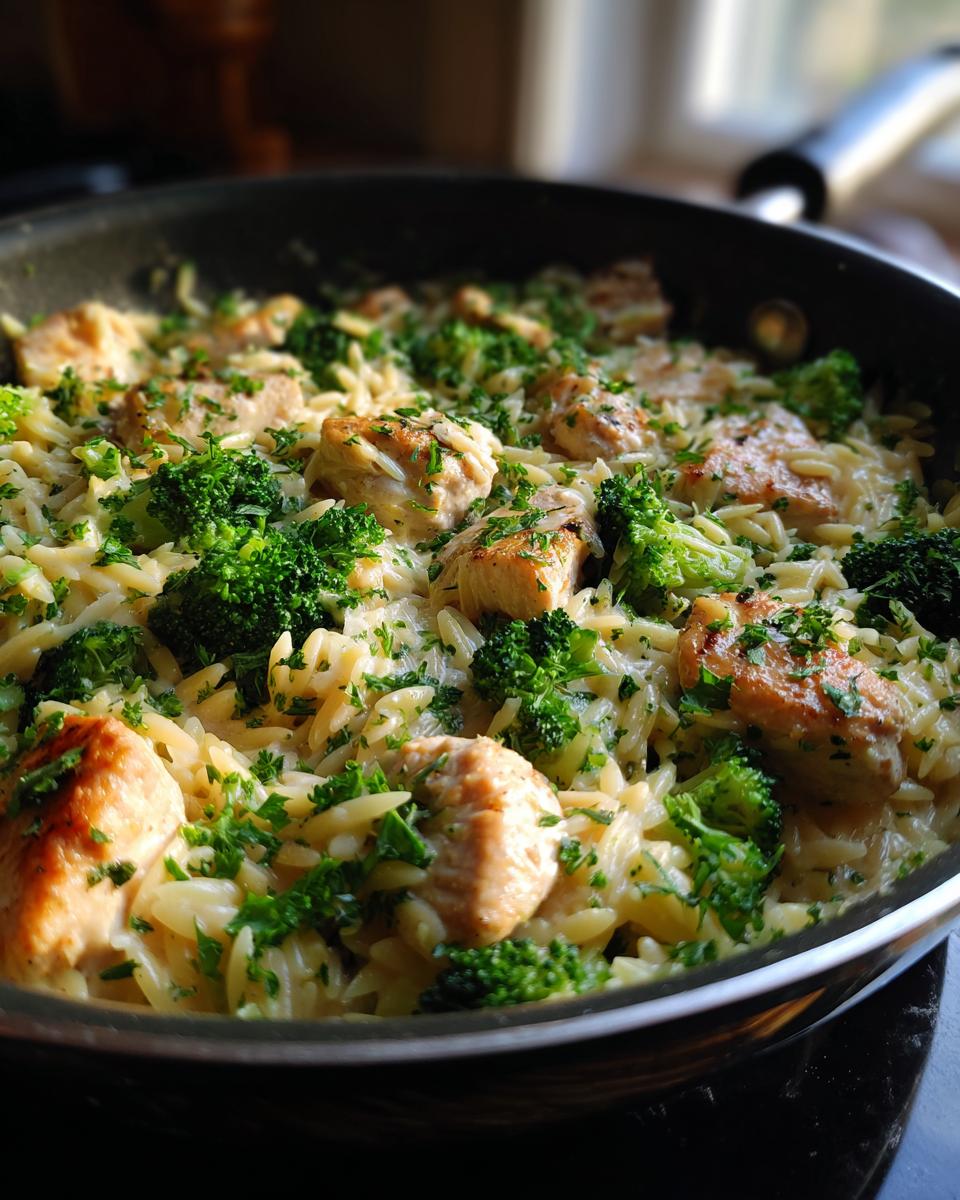 Creamy Garlic Parmesan Chicken and Broccoli Orzo Skillet for Christmas - detail 2