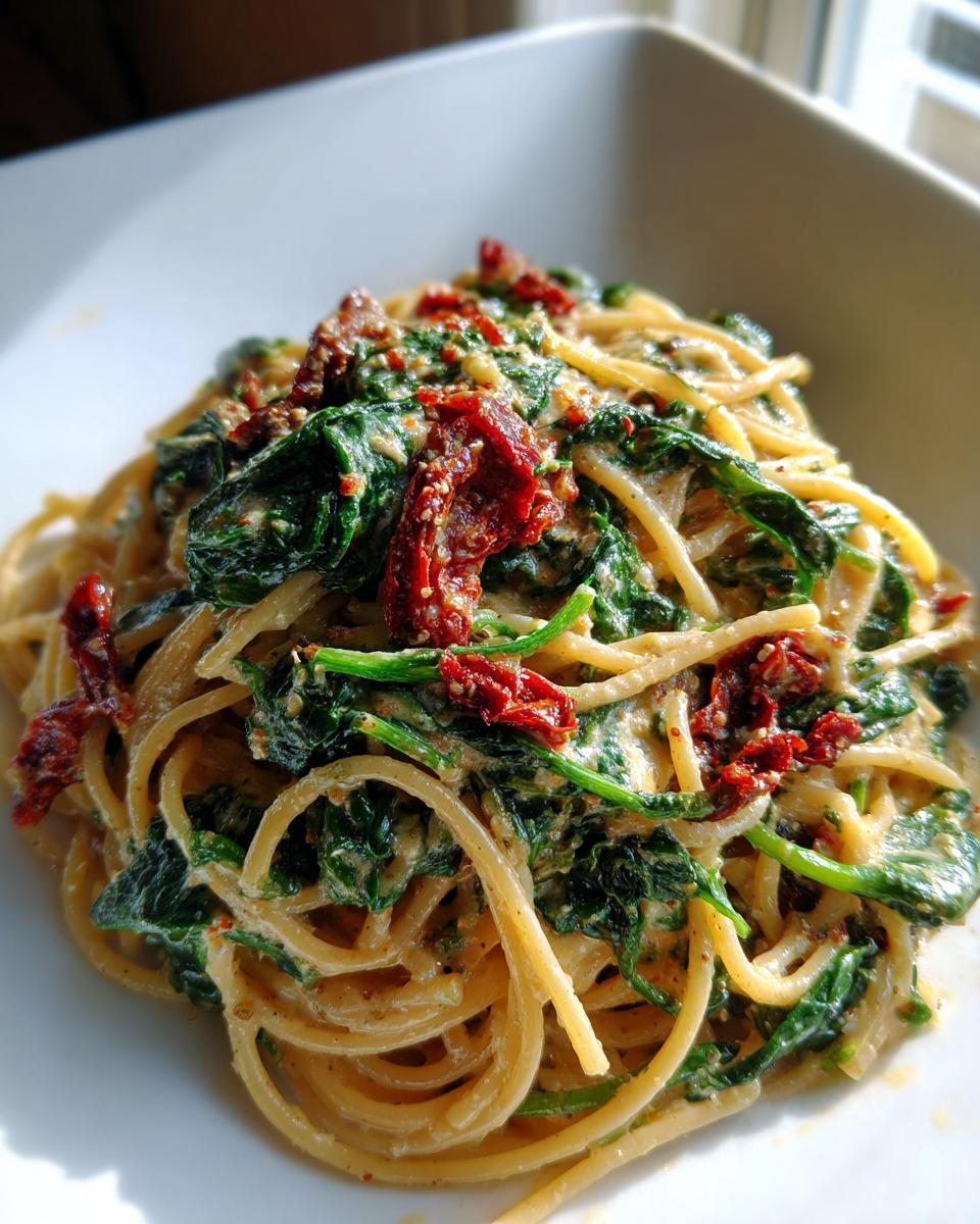 Creamy Spinach and Sun-Dried Tomato Spaghetti for Christmas - detail 1
