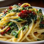 Creamy Spinach and Sun-Dried Tomato Spaghetti for Christmas
