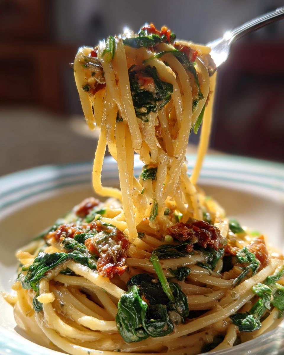 Creamy Spinach and Sun-Dried Tomato Spaghetti for Christmas - detail 2