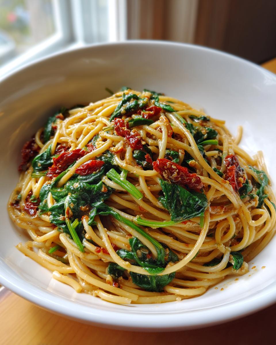 Creamy Spinach and Sun-Dried Tomato Spaghetti for Christmas - detail 3
