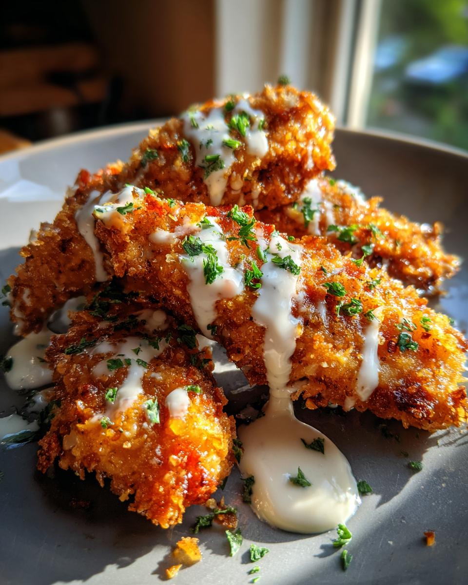Crispy Hot Honey Chicken Tenders with Parmesan Crust and Ranch Drizzle for Halloween, Christmas - detail 1