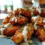 Crispy Hot Honey Chicken Tenders with Parmesan Crust and Ranch Drizzle for Halloween, Christmas