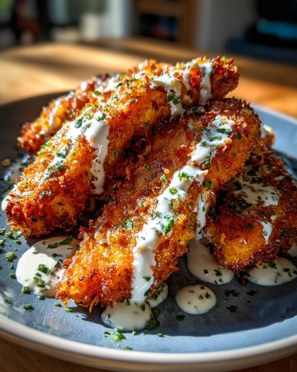 Crispy Hot Honey Chicken Tenders with Parmesan Crust and Ranch Drizzle for Halloween, Christmas - detail 3