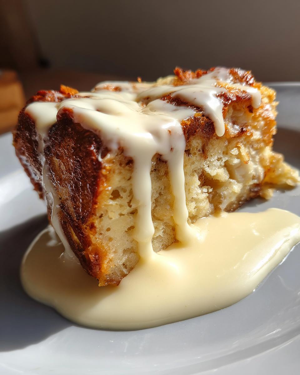 Grandma's Old-Fashioned Bread Pudding with Vanilla Sauce for Christmas, Thanksgiving - detail 2