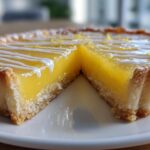 Lemon Curd Tart with Sweet Dough and Glaze for Easter, Christmas