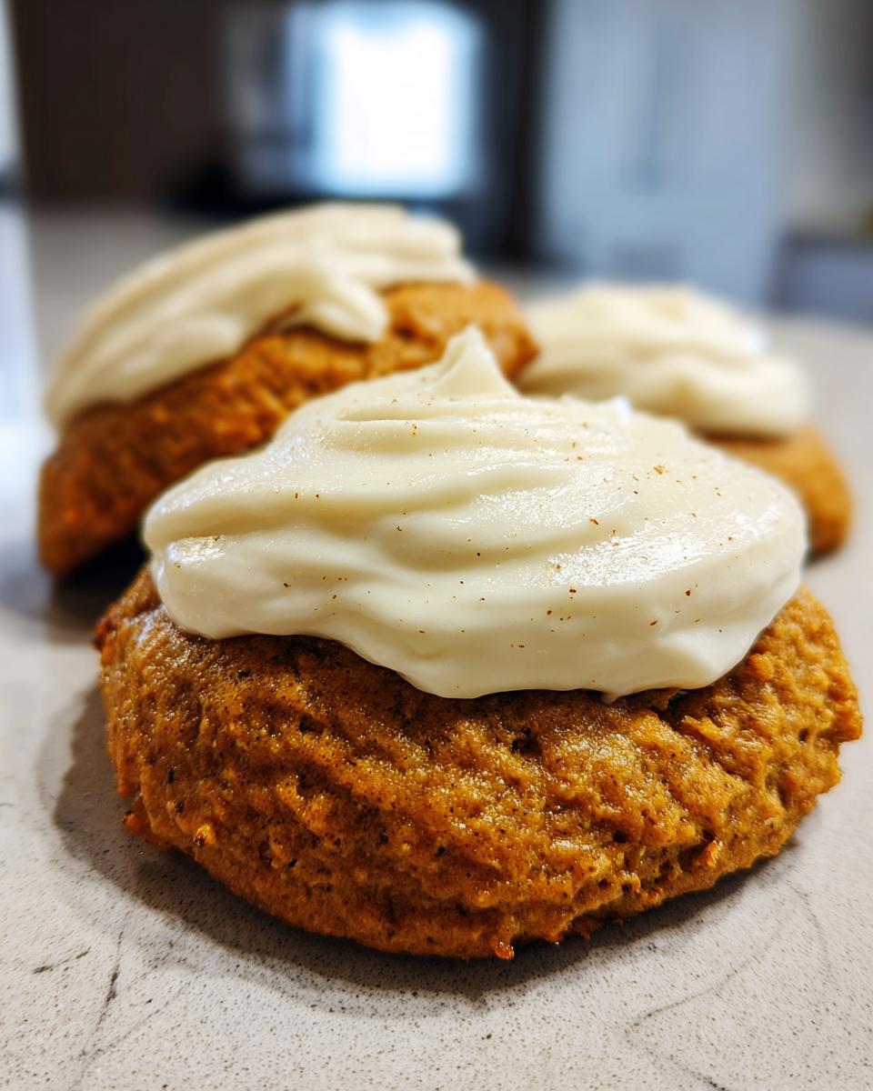 Soft Pumpkin Cookies with Cream Cheese Frosting for Halloween, Thanksgiving - detail 1